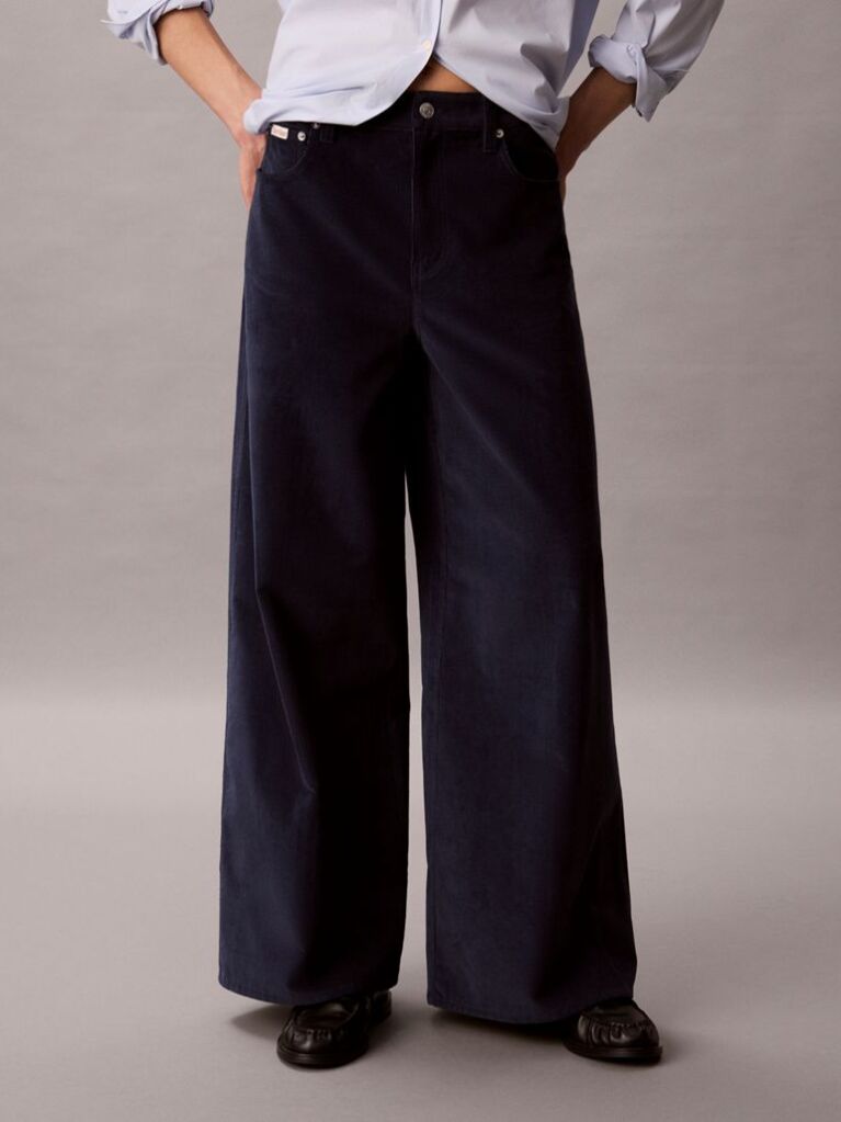 Blue Corduroy Wide Leg Trousers  Women
