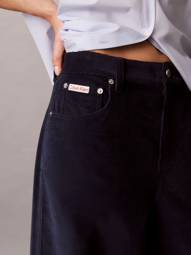 Blue Corduroy Wide Leg Trousers  Women