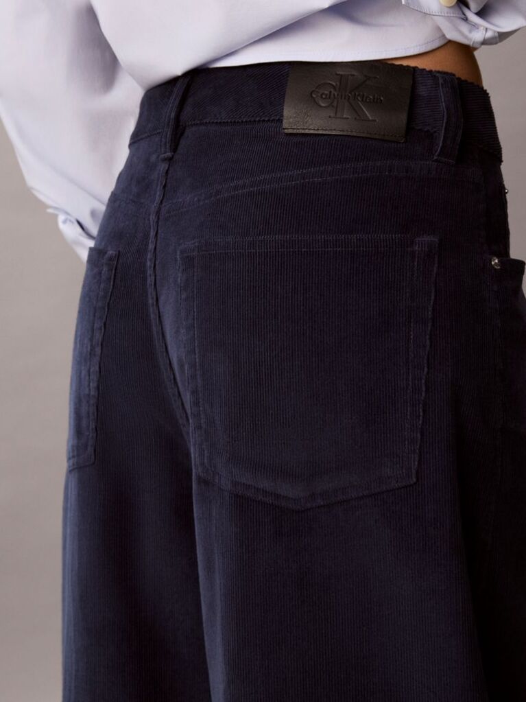 Blue Corduroy Wide Leg Trousers  Women