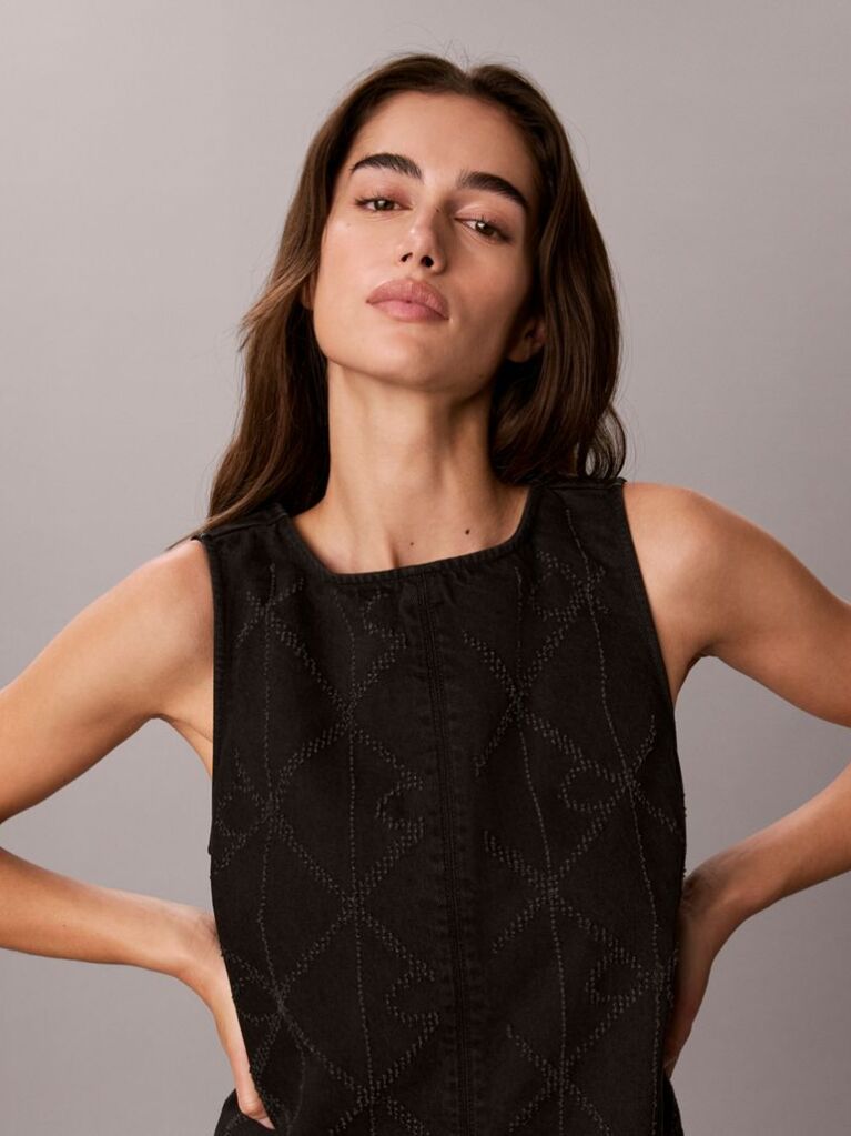 Black All-Over Logo Denim Mini Dress  Women