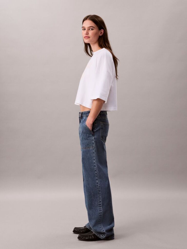 White Bold Logo Boxy Cropped T-Shirt  Women