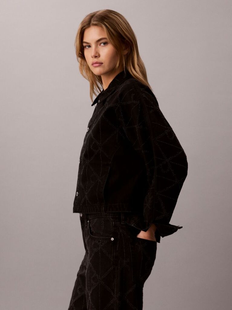 Μαύρο Denim Μπουφάν Με Λογότυπο Σε Όλη Την Επιφάνεια  Γυναίκα
