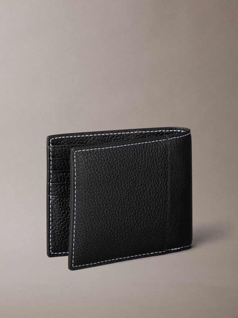 Black Monologo Bifold Wallet with Coin Pouch  Men