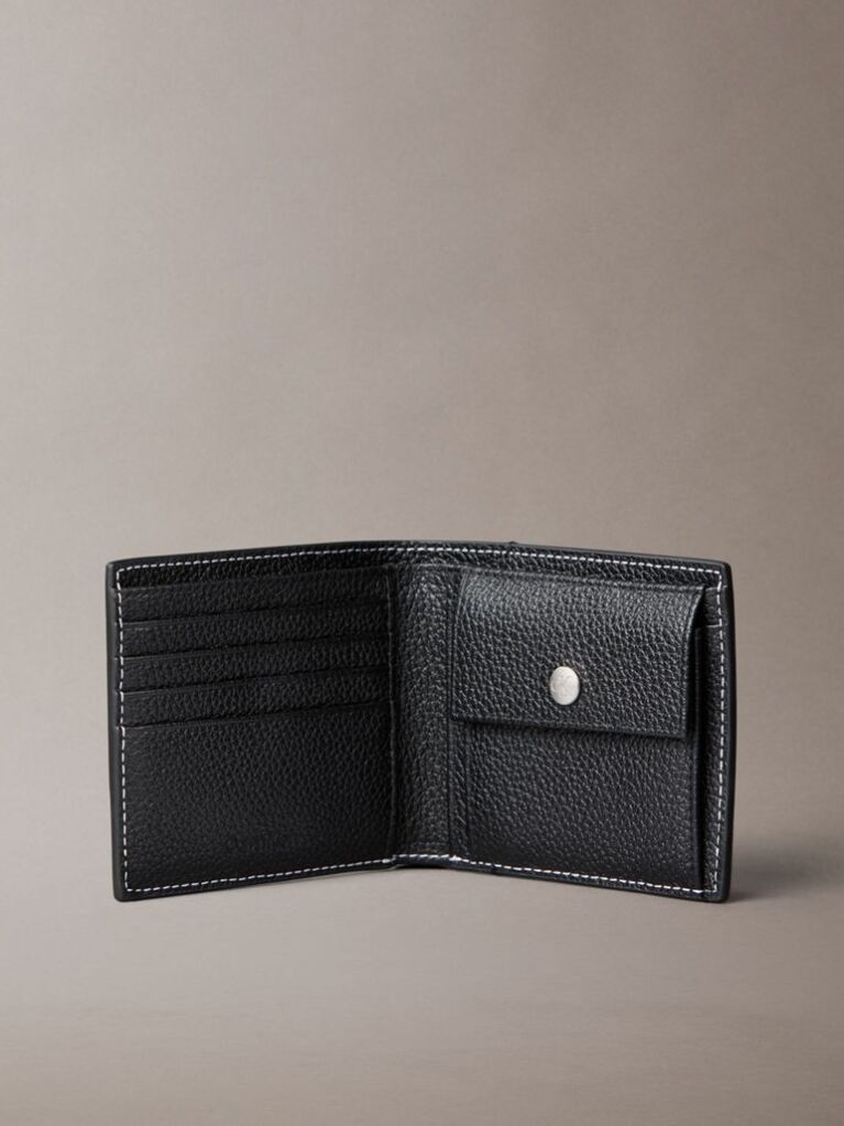 Black Monologo Bifold Wallet with Coin Pouch  Men