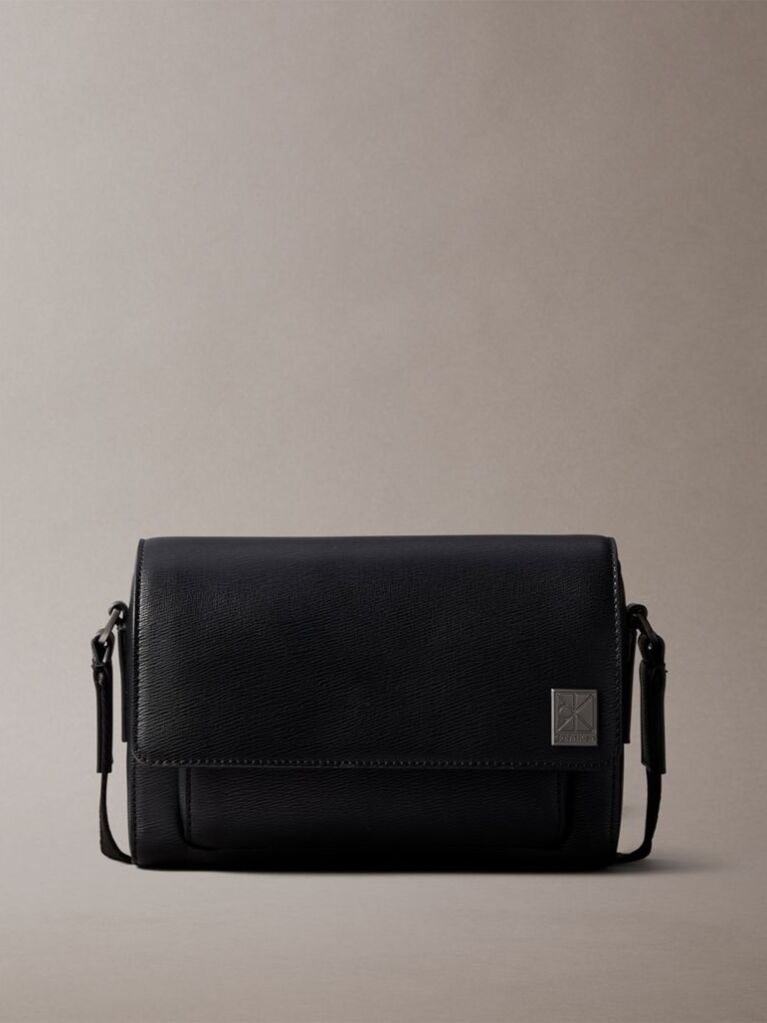 Black Small Saffiano Emblem Messenger Bag  Men
