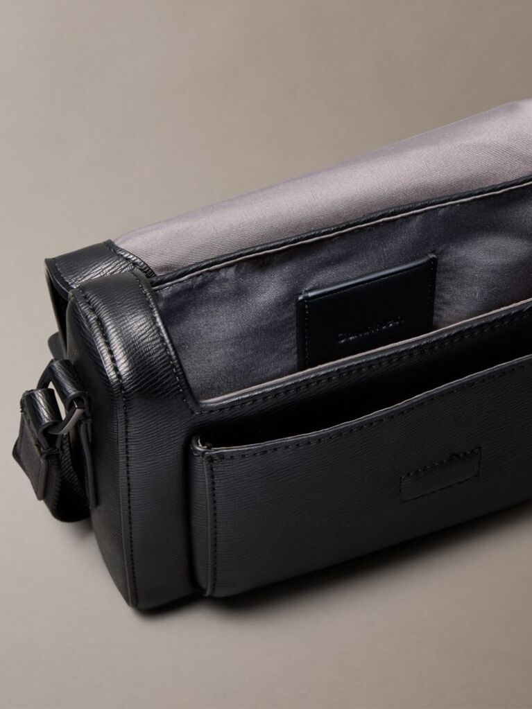 Black Small Saffiano Emblem Messenger Bag  Men