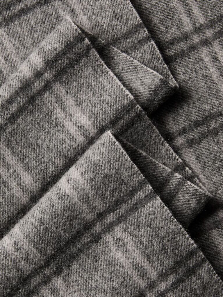 Black Checked Wool Leather Badge Scarf  Men