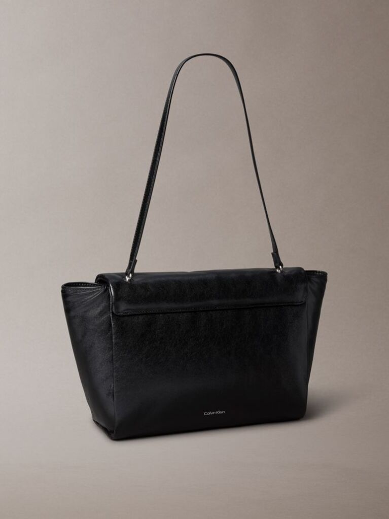 Black Padded Emblem Hardware Laptop Satchel  Women