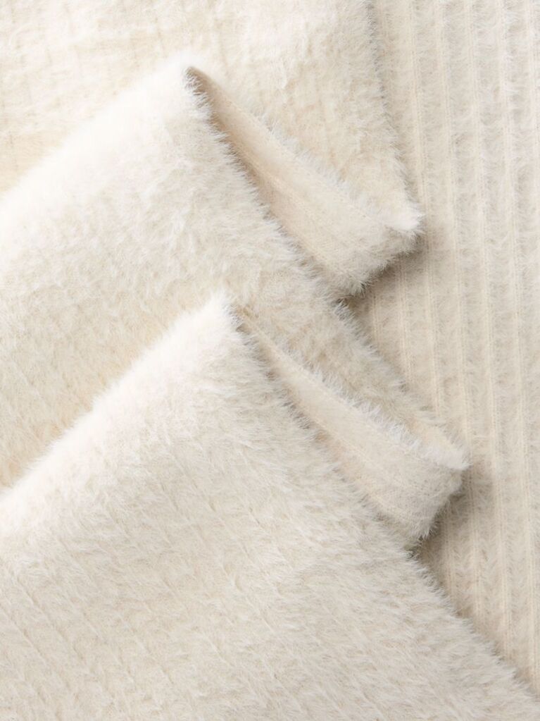 White Monogram Embroidery Fluffy Ribbed Scarf  Women