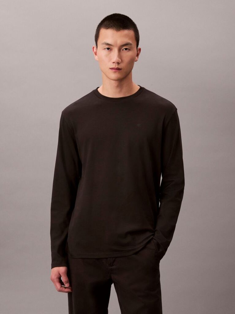 Black Supima Cotton Interlock Long Sleeve Tee  Men