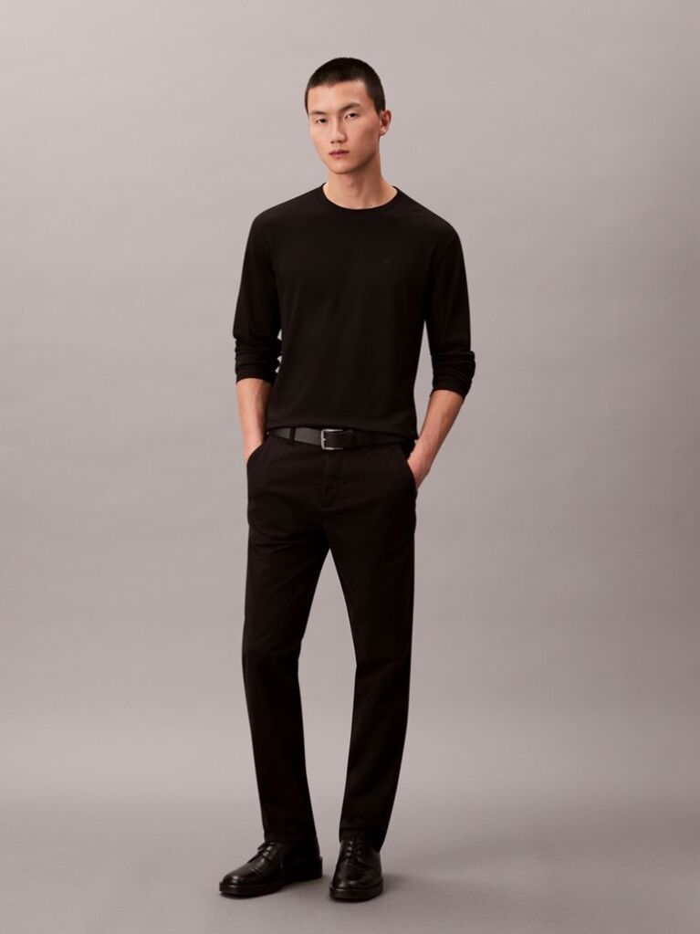 Black Supima Cotton Interlock Long Sleeve Tee  Men