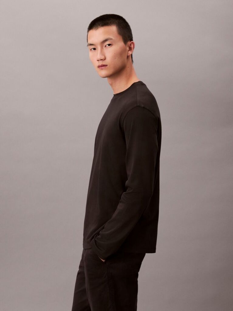 Black Supima Cotton Interlock Long Sleeve Tee  Men