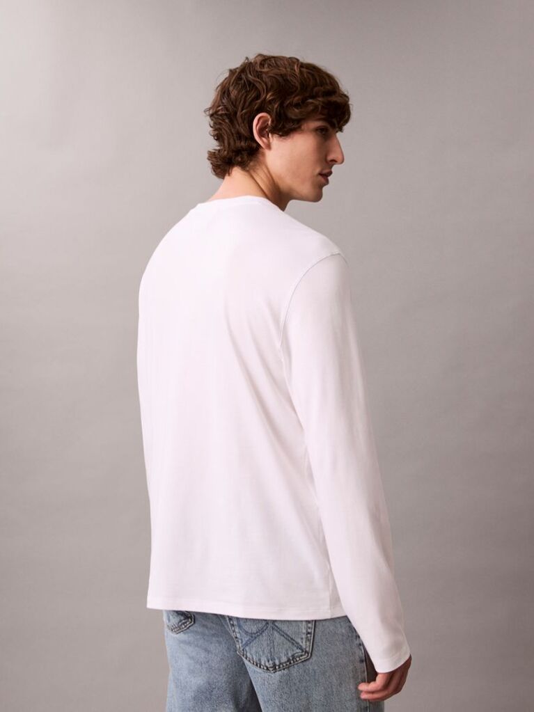 White Supima Cotton Interlock Long Sleeve Tee  Men