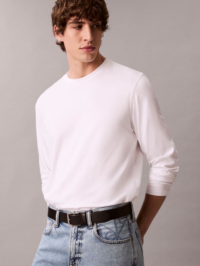 White Supima Cotton Interlock Long Sleeve Tee  Men