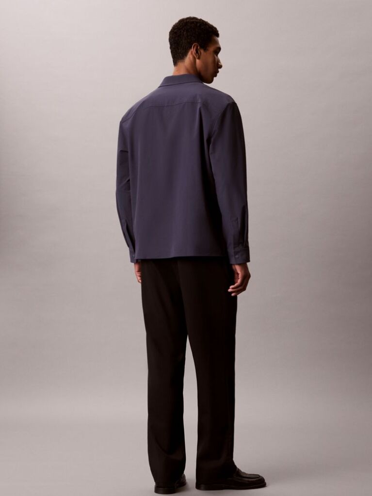 Μπλε Μακρυμάνικο Overshirt Με Άνετη Γραμμή Από Tech Dobby Πλεκτό  Άνδρας
