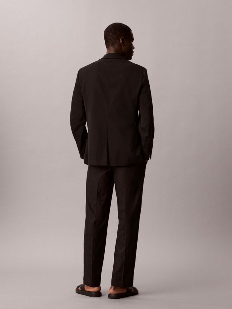 Black Linen Cotton Drawstring Trousers  Men