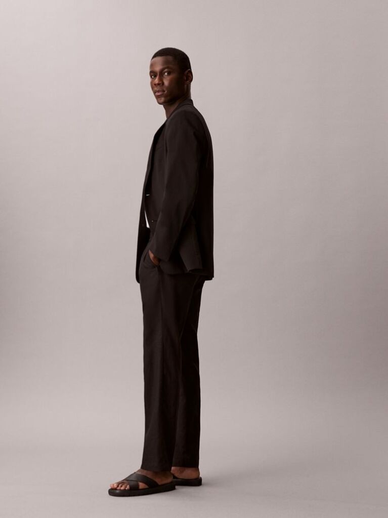 Black Linen Cotton Drawstring Trousers  Men