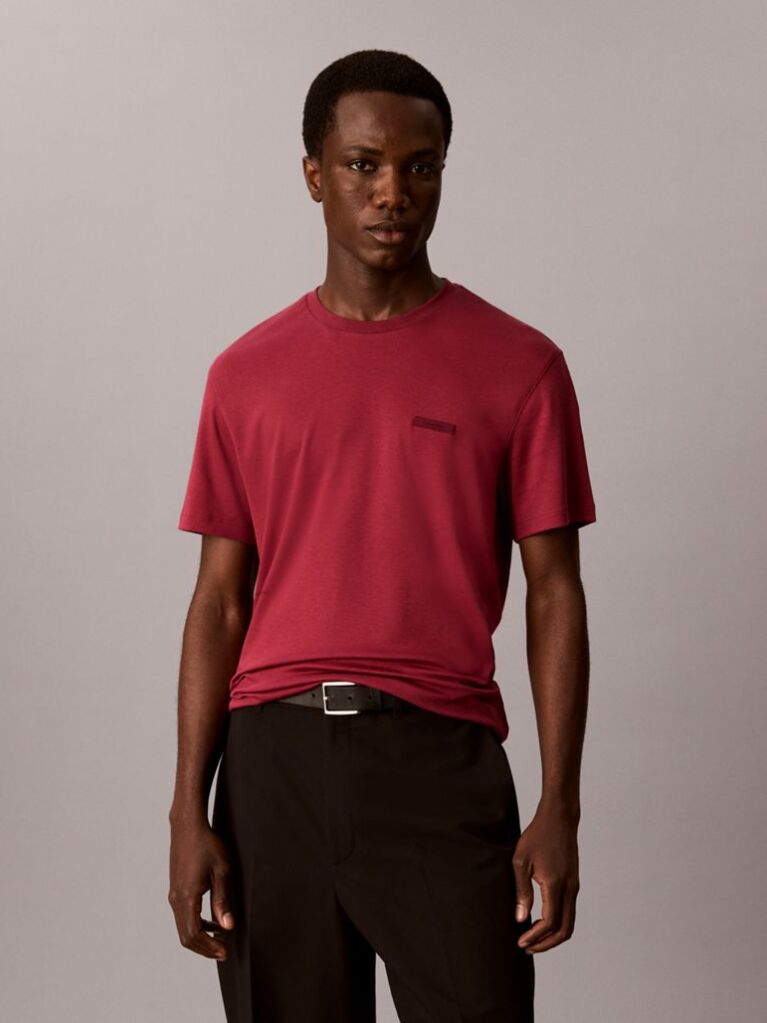Red Slim Fit Logo Patch Fluid Cotton T-Shirt  Men