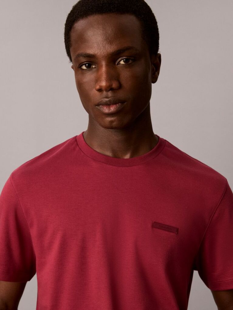 Red Slim Fit Logo Patch Fluid Cotton T-Shirt  Men