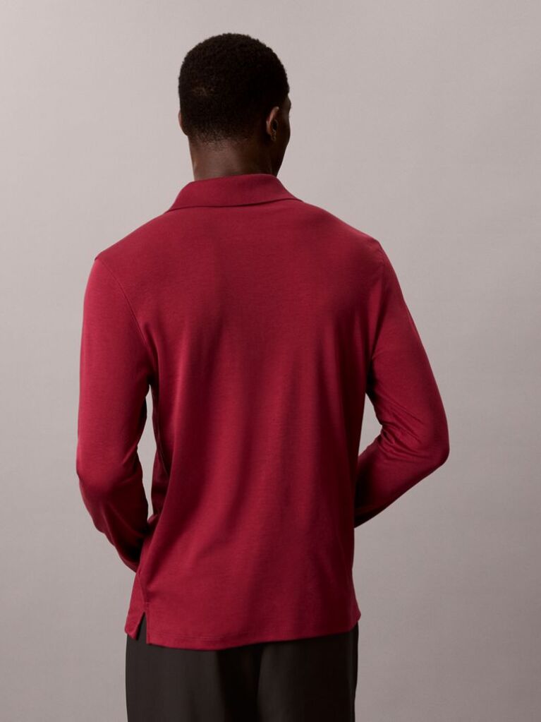 Red Slim Cotton Long Sleeve Polo Shirt  Men