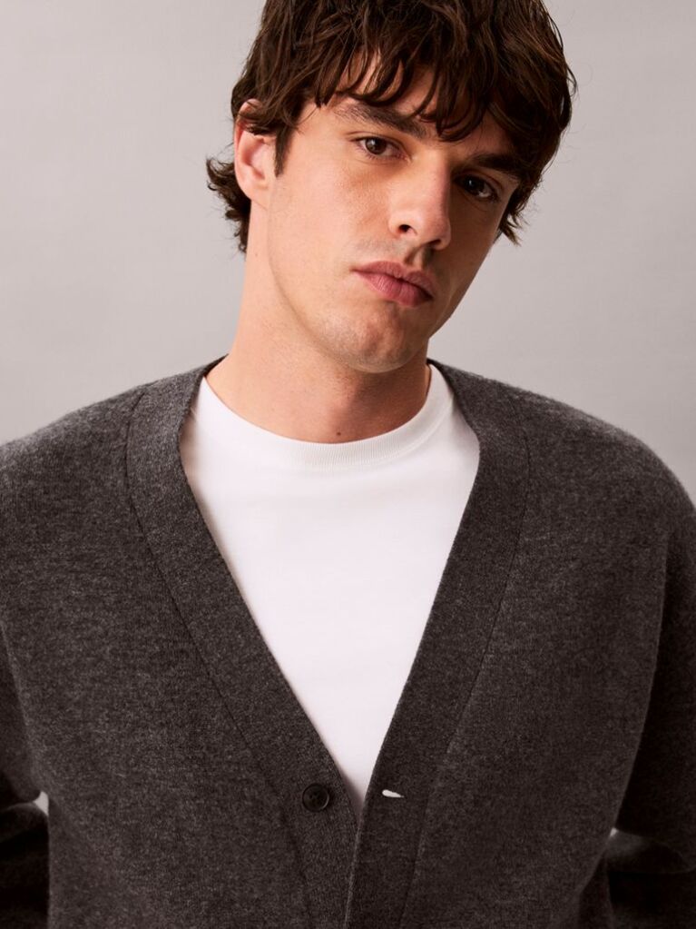 Grey Soft Wool V-Neck Cardigan  Men