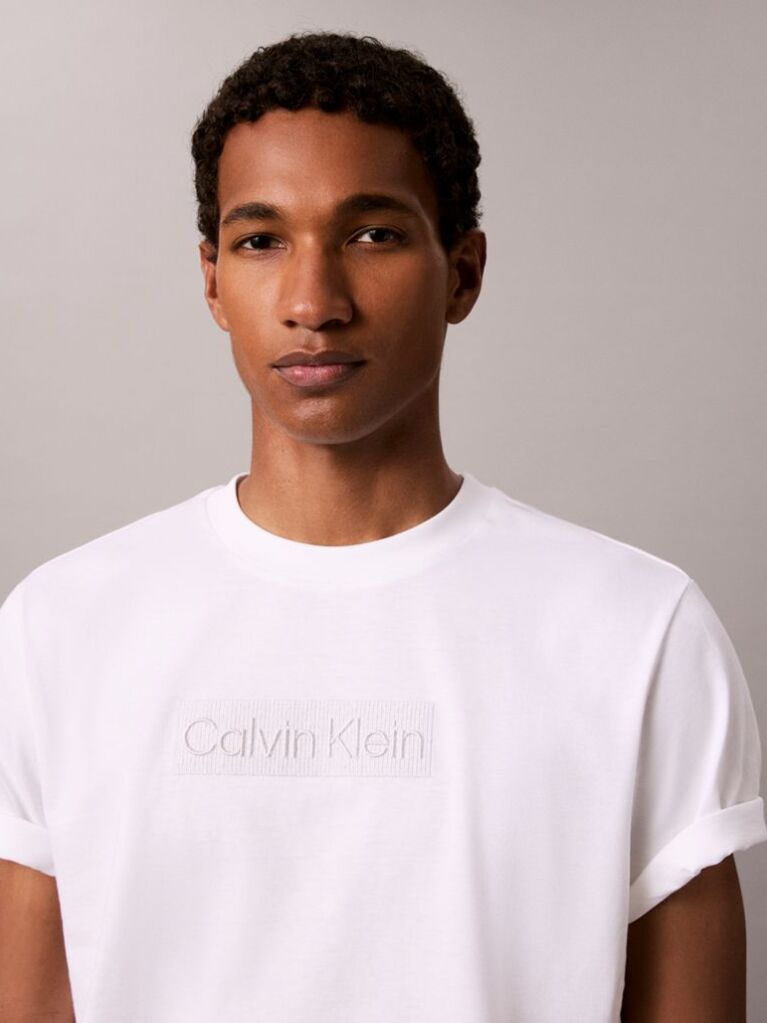 White Logo Embroidery Crew Neck T-Shirt  Men