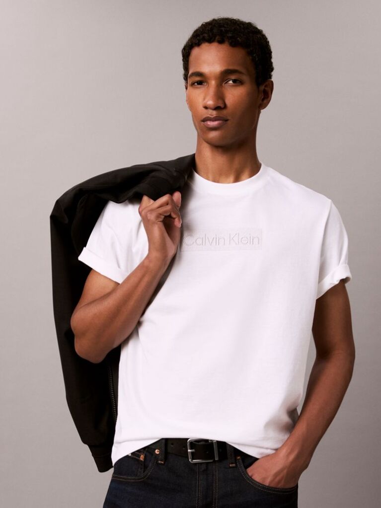 White Logo Embroidery Crew Neck T-Shirt  Men