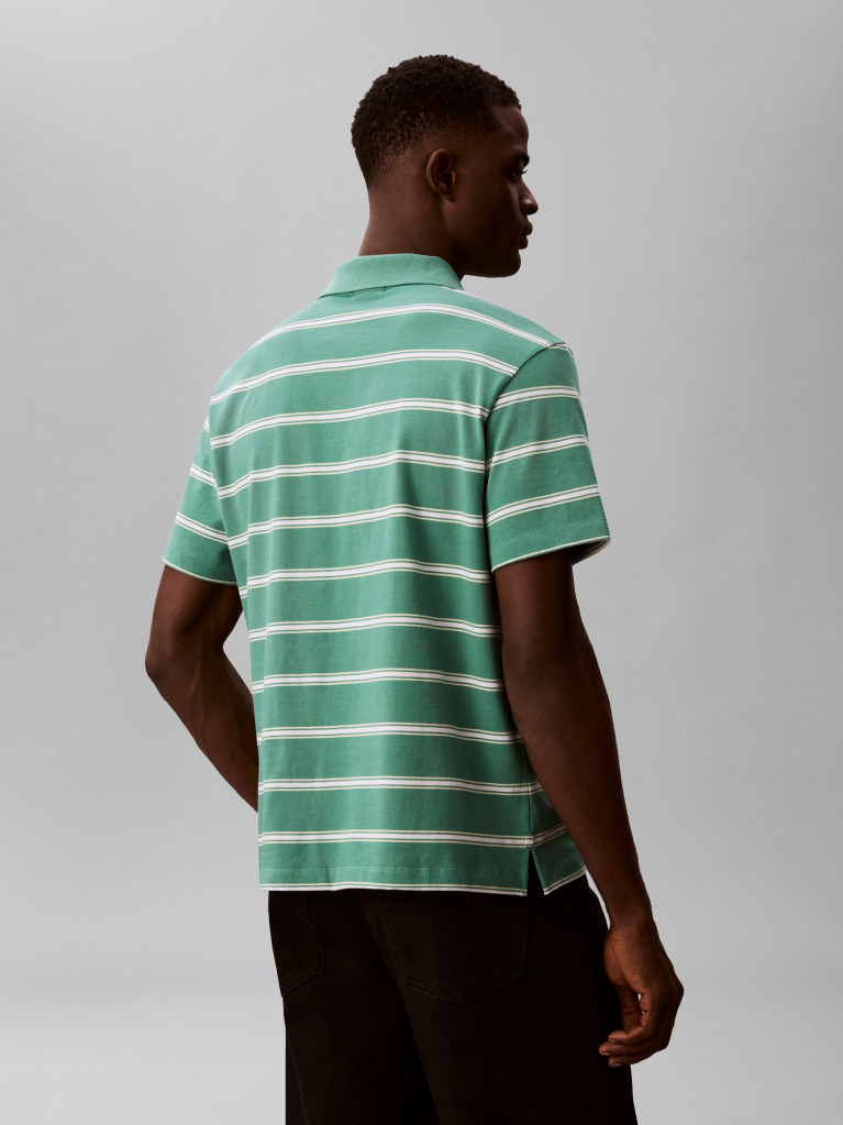 Green Short Sleeve Easy 16S Jersey Stripe Polo Shirt  Men