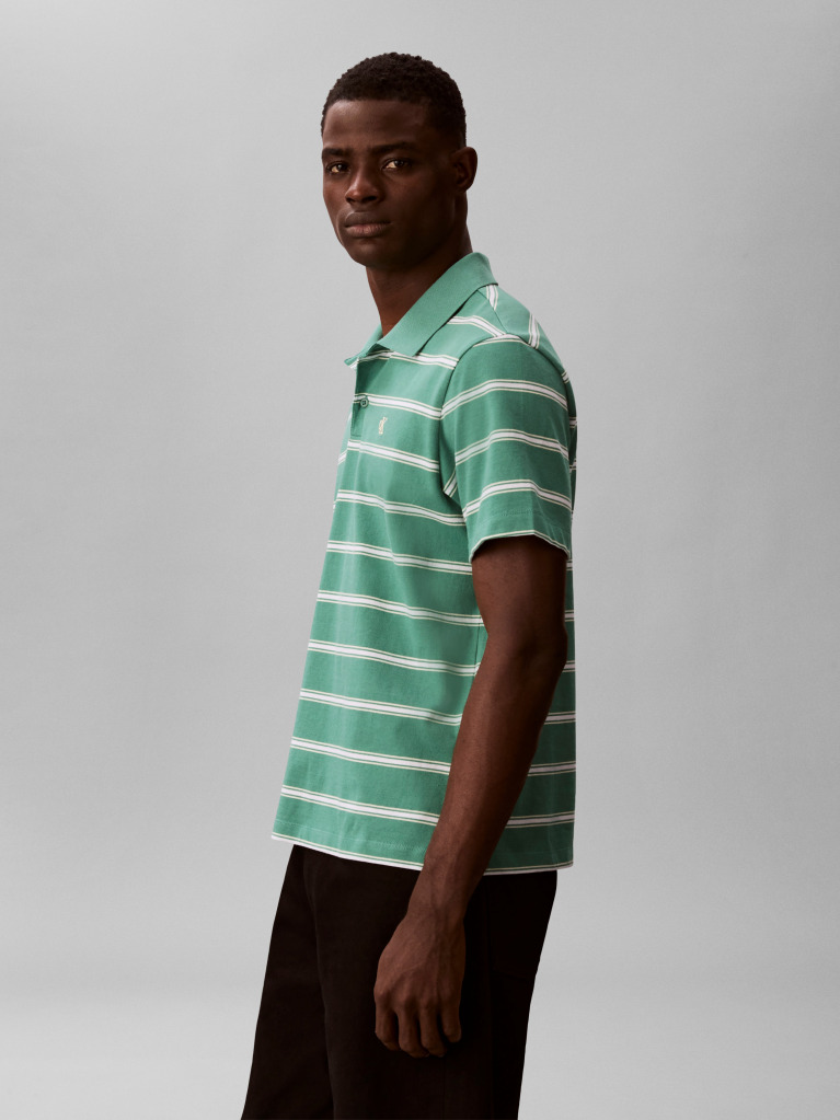 Green Short Sleeve Easy 16S Jersey Stripe Polo Shirt  Men
