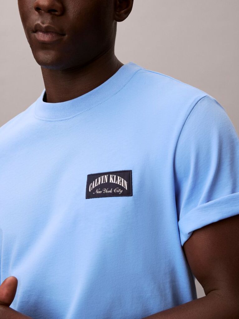 Μπλε T-shirt Με Varsity Λογότυπο Σε Ετικέτα   Άνδρας