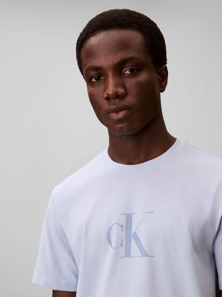 Μπλε Κοντομάνικο T-shirt Με Distressed Monogram Graphic  Άνδρας