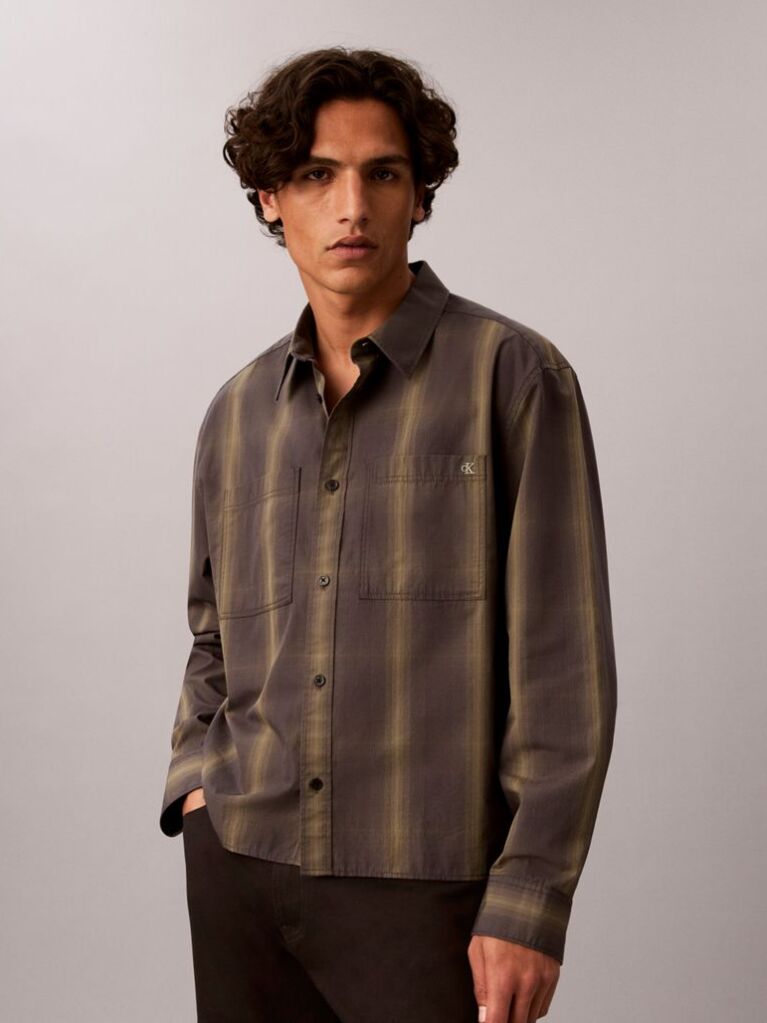 Μαύρο Καρό 90s Overshirt Με Άνετη Γραμμή  Άνδρας