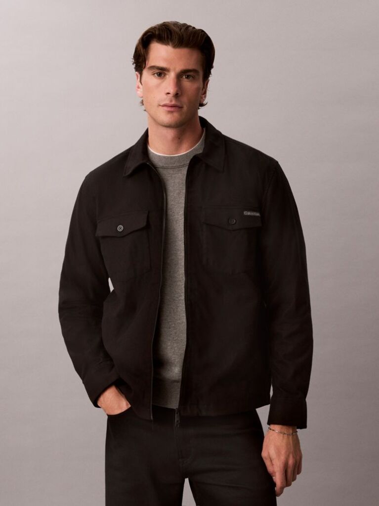 Μαύρο Shirt Jacket Από Flannel  Άνδρας