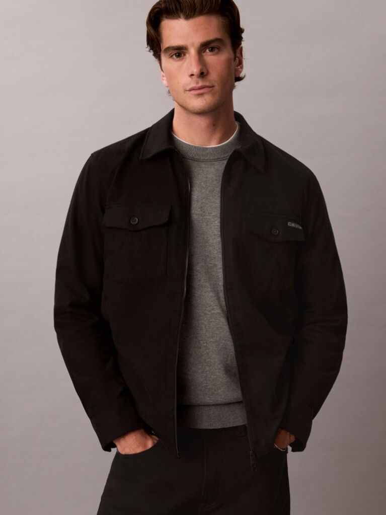 Μαύρο Shirt Jacket Από Flannel  Άνδρας