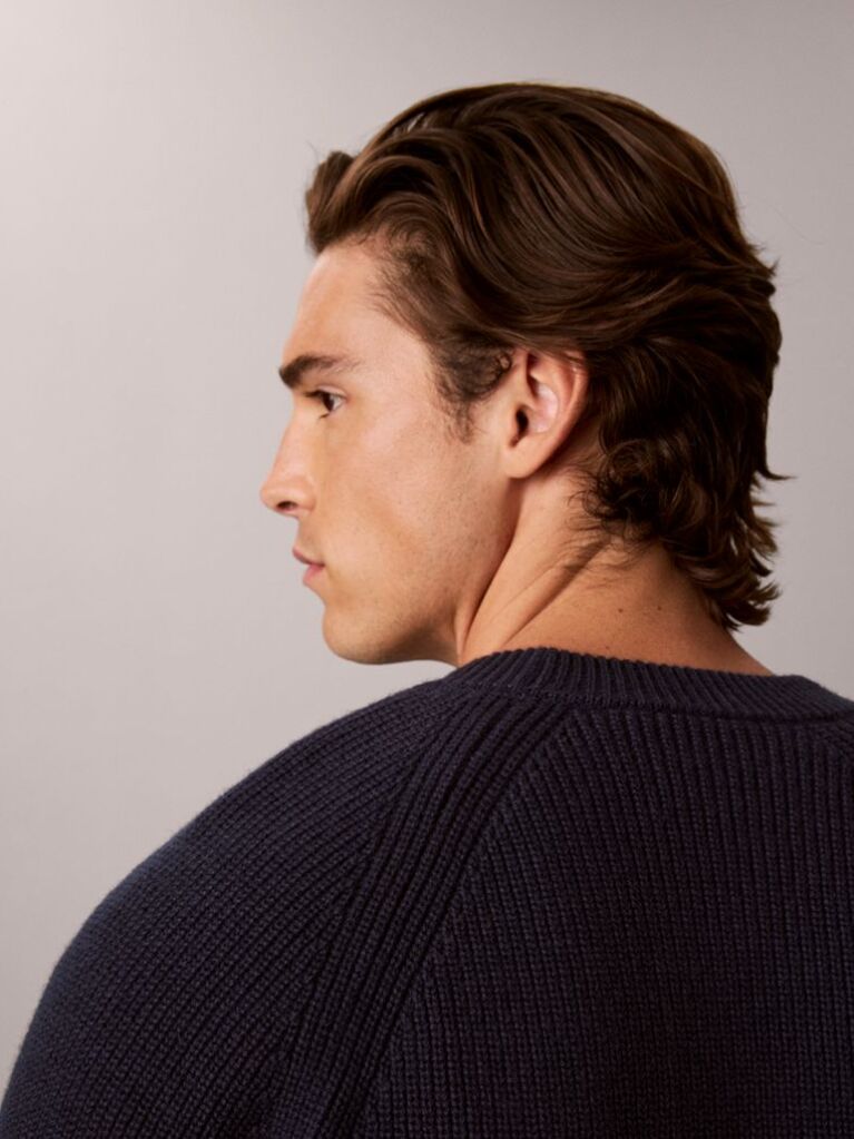 Blue Wool Blend Ribbed Jumper  Men