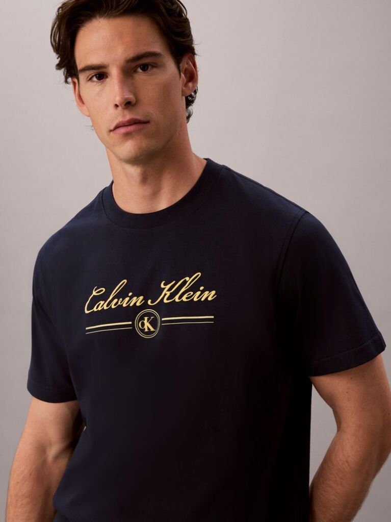 Μπλε T-shirt Με Καλλιγραφικό Λογότυπο  Άνδρας