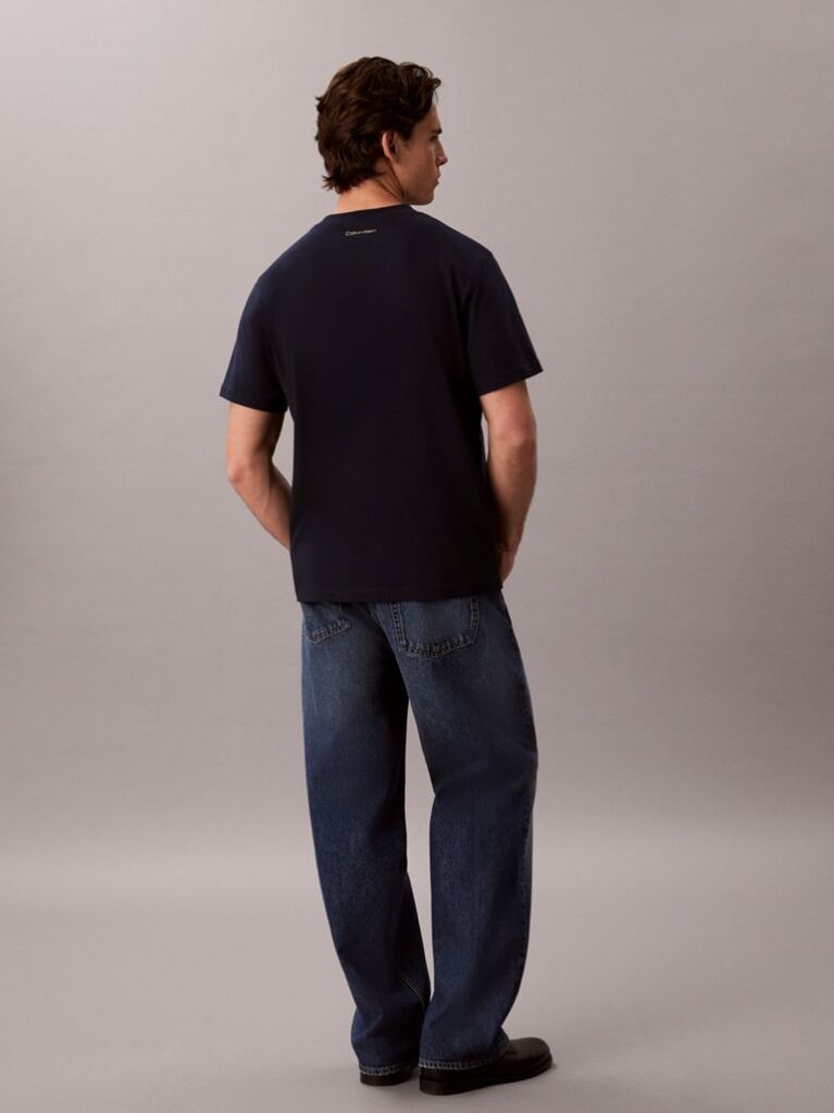 Μπλε T-shirt Με Καλλιγραφικό Λογότυπο  Άνδρας