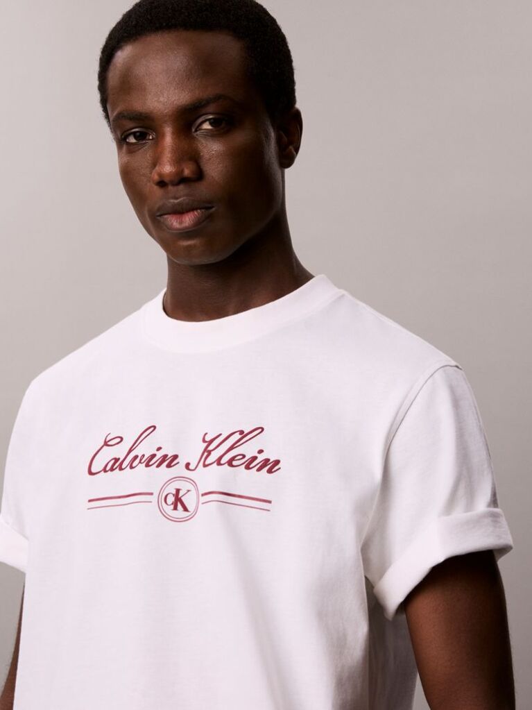 Λευκό T-shirt Με Καλλιγραφικό Λογότυπο  Άνδρας