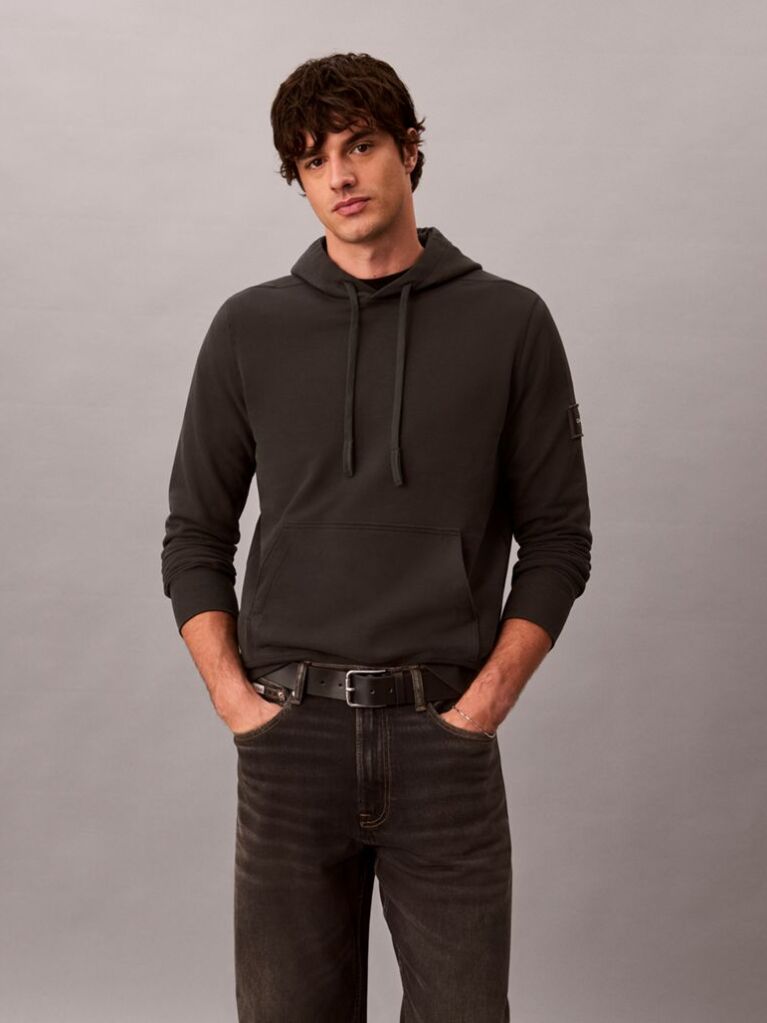 Μαύρο Βαμβακερό Hoodie Με Κουκούλα Και Λογότυπο  Άνδρας