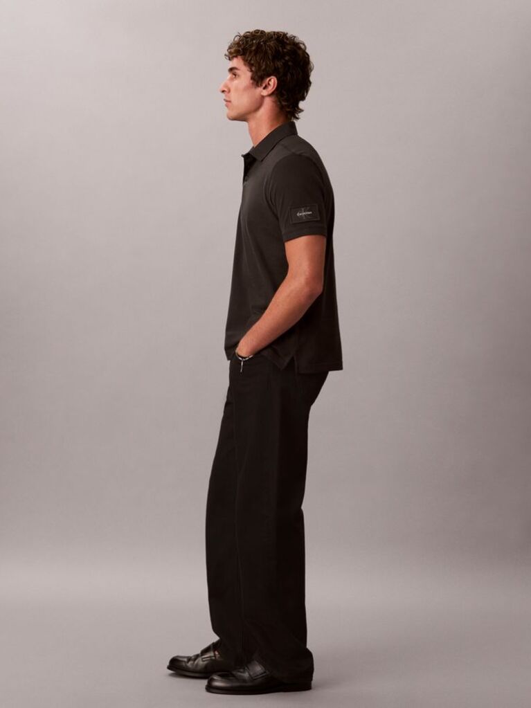 Black Shortsleeve Classic Sueded Jersey Badge Polo  Men