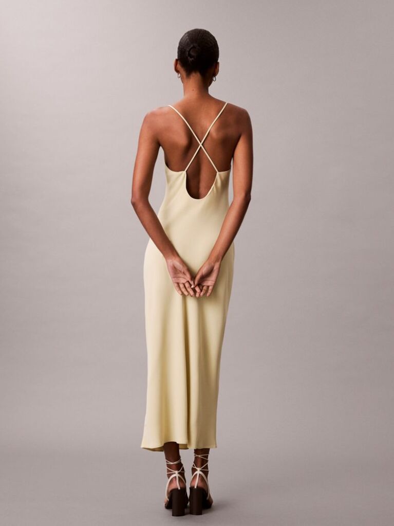 Yellow Polyester Crepe Slip Dress  Women