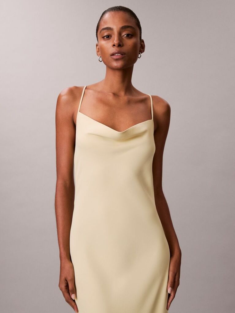 Yellow Polyester Crepe Slip Dress  Women