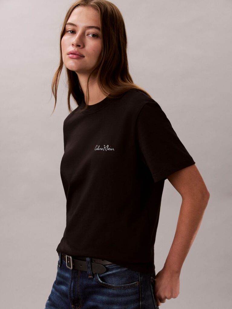 Μαύρο Κλασικό T-shirt Με Script Λογότυπο  Γυναίκα