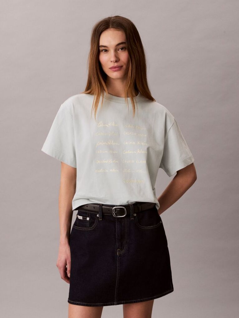 Γκρι Κοντομάνικο T-Shirt Με Graphic Τύπωμα Και Crop Boxy Γραμμή  Γυναίκα