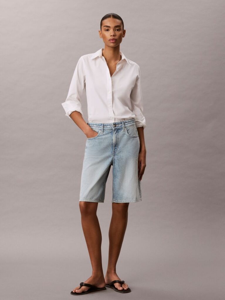Denim Logo Tape Denim Bermuda Shorts  Women