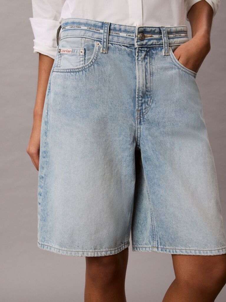 Denim Logo Tape Denim Bermuda Shorts  Women