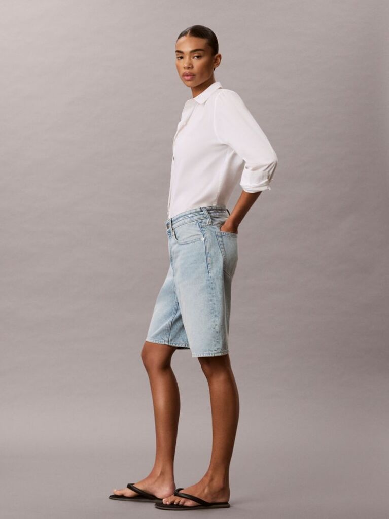 Denim Logo Tape Denim Bermuda Shorts  Women