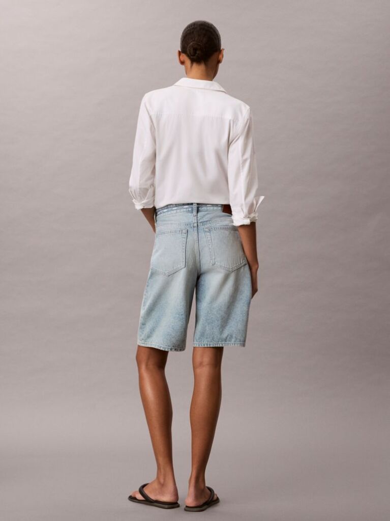 Denim Logo Tape Denim Bermuda Shorts  Women