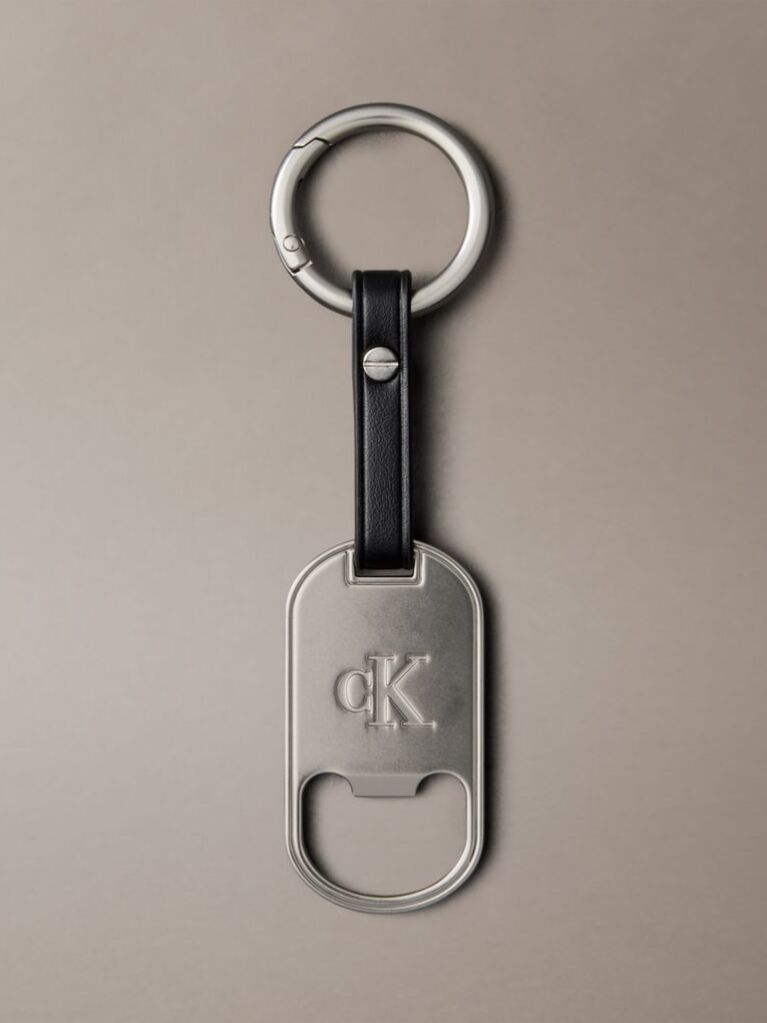 Black Leather Accent Bottle Opener Key Fob  Men