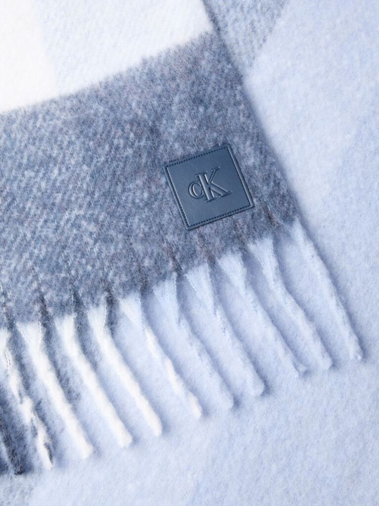 Blue Check Brushed Scarf With Wool  Men